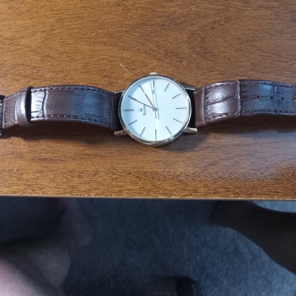 Bulova Classic Men's Watch 2 Tone 37mm Crocodile Embossed Leather Band C970266 - Picture 3 of 8